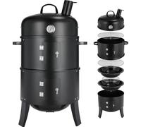 Barbecue à charbon de bois, fumoir et grill 3-en-1 – Grill vertical en forme de tonneau – Barbecue d'extérieur portable – Thermomètre intégré – Contrôle de l'apport d'air réglable – Avec cheminée