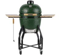 Barbecue à charbon de bois Kamado Céramique Vert - 2 zones de cuisson Grill & Fumoir Ø56cm - Barbecue mobile + 2 tablettes INTEC