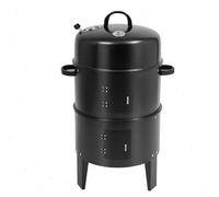 Barbecue à charbon de bois, modèle fumoir - Grill multifonction 3 en 1 (grill, fumoir, rôtissoire) - Fonte - Diamètre 40 cm, hauteur 84 cm - 2 niveaux - Clapet d'air réglable - Thermomètre intégré - N