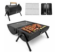 Barbecue à Charbon de Bois Portable, Mini Barbecue Smoker avec Couvercle et Cheminée, BBQ Camping de Table avec Double Grille pour Jardin Terrasse