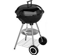 Barbecue à Charbon de Bois Rond 4 pieds (stable) avec Couvercle (fumoir) et Roulettes, Noir, Acier Inoxidable, pieds chromés (Barbecue Kettle)