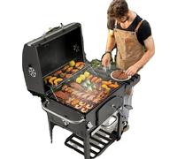 Barbecue à charbon de bois sur roulettes, grille de cuisson 57 x 42 cm, barbecue isolé thermiquement 54 x 20 cm, ventilation réglable 4, thermomètre intégré, bac à charbon réglable en hauteur