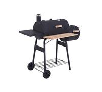Outsunny Barbecue à charbon fumoir sur pied, couvercle, roulettes, thermomètre, acier laminé, noir