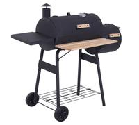 Barbecue à charbon - Outsunny - fumoir BBQ grill smoker sur pied couvercle roulettes thermomètre - acier - noir
