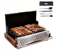 Barbecue à charbon portable - Barbecue de table compact - Pour 1 à 4 personnes - Pliable - Pour le camping, les pique-niques, le jardin - Avec kit d'outils