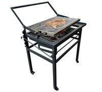 Barbecue à charbon portable pour le camping et les fêtes de jardin, système de cuisson rotatif à 360° avec plateau réglable et grille en acier inoxydable