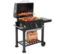 Barbecue à charbon Springos® XXL avec couvercle et roulettes – grille émaillée, bac à cendres et thermomètre, chariot barbecue