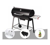 Barbecue à charbon sur chariot michigan + malette de 8 accessoires inox + gant d