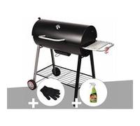 Barbecue à charbon sur chariot michigan + gant de protection + dégraissant pour