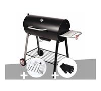 Barbecue à charbon sur chariot Michigan - Somagic + Malette de 8 accessoires inox + Gant de protection