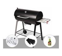Barbecue à charbon sur chariot michigan + malette de 8 accessoires inox + gant d