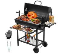 Barbecue à charbon TEENO avec grille de cuisson, couvercle, thermomètre, tiroir à cendres, gants anti-brûlures