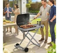 Barbecue à gaz, 1 brûleur, 2,5 kW, chariot de barbecue pliable, barbecue de camping en acier inoxydable avec couvercle, thermomètre, table latérale, noir | 109 x 55 x 89 cm | 17 kg