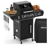 Barbecue à gaz 10 kW, noir, acier inoxydable, rôtissoire