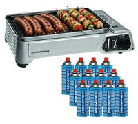 Barbecue à gaz 1900W Grille anti adhesive + 12 cartouches gaz camping KEMPER