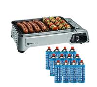 Barbecue à gaz 1900W Grille anti adhesive + 12 cartouches gaz camping KEMPER