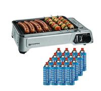 Barbecue à gaz 1900W Grille anti adhesive + 16 cartouches gaz camping KEMPER