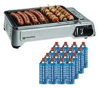 Barbecue à gaz 1900W Grille anti adhesive + 16 cartouches gaz camping KEMPER
