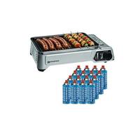 Gebr. Kemper Barbecue à gaz 1900W – Grille anti-adhésive + 16 cartouches gaz camping