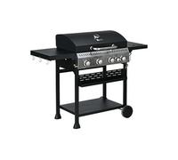Outsunny Barbecue à gaz 4+1, barbecue au gaz propane 12,5 kW chariot de BBQ avec roulettes, grille chauffante, étagères, thermomètre, décapsuleur, noir