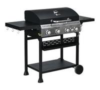 Outsunny Barbecue à gaz 4+1, barbecue au gaz propane 12,5 kW chariot de BBQ avec roulettes, grille chauffante, étagères, thermomètre, décapsuleur, noir