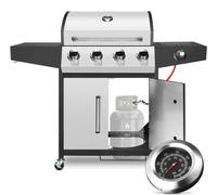 Barbecue à gaz 4+1 brûleurs - Chariot de barbecue - Gaz naturel - Acier inoxydable - Étagères latérales et couvercle - Idéal pour le jardin, la terrasse et le camping - Argenté