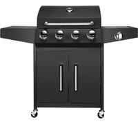 Barbecue à gaz 5 en 1 – Noir – 4+1 brûleurs, y compris brûleur latéral – Thermomètre et bac de récupération d'huile – Barbecue en acier inoxydable pour jardin, terrasse et balcon