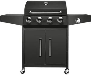 Barbecue à gaz 5 en 1 – Noir – 4+1 brûleurs, y compris brûleur latéral – Thermomètre et bac de récupération d'huile – Barbecue en acier inoxydable pour jardin, terrasse et balcon