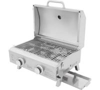 Barbecue à gaz - Argenté - 2 brûleurs - Acier inoxydable - Idéal pour le camping et les pique-niques - Grill portable