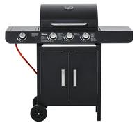 Barbecue à gaz avec 3 brûleurs principaux + 1 brûleur latéral, tablette, acier inoxydable, noir, 110 x 50 x 100 cm