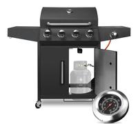 Barbecue à gaz avec 4+1 brûleurs - Chariot de barbecue avec couvercle - Gaz naturel - Étagères latérales - Idéal pour terrasse, jardin, camping - Noir