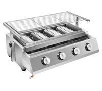 Barbecue à gaz avec 4 brûleurs - Grill de table plancha - Hauteur réglable de 0 à 7 cm - Allumage électrique - Acier inoxydable - Dimensions : 57 x 39 x 17,5 cm - Couleur : gris
