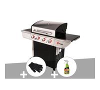 Barbecue à gaz avec chariot manhattan 450gpi + plancha + gant de protection + dé