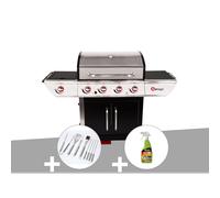 Barbecue à gaz avec chariot manhattan 450gpi + plancha + malette de 8 accessoire