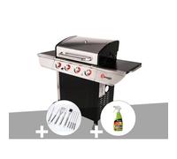 Barbecue à gaz avec chariot Manhattan 450GPI + plancha + Malette de 8 accessoires inox + Dégraissant pour barbecue