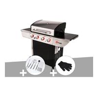 Barbecue à gaz avec chariot Manhattan 450GPI + plancha + Malette de 8 accessoires inox + Gant de protection