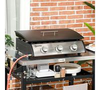 Barbecue à gaz avec couvercle, 3 brûleurs, barbecue de table, barbecue de camping, revêtement antiadhésif, noir | 63 x 47 x 25 cm | 3 x 2,5 kW | Acier inoxydable
