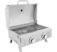 Barbecue à gaz - Barbecue de table - 2 brûleurs - Acier inoxydable - Pliable - Portable - Pour le camping - Argenté