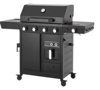 Barbecue à gaz – Chambre de cuisson – Gril à air chaud – 4 brûleurs – Fonction friteuse à air chaud – Chambre de combustion en acier – Grilles de cuisson en fonte émaillée