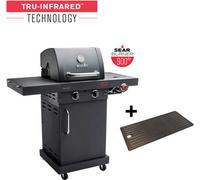 Barbecue à gaz Char-Broil Professional Power Edition 2 brûleurs noir mat avec tablette, thermomètre intégré au couvercle, plaque plancha en fonte émaillée, bac récupérateur de graisse, grille de cuiss