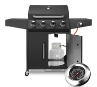 Barbecue à gaz - Chariot de cuisson avec 4+1 brûleurs - Grande surface de cuisson - 4 x 2,93 kW + 1 x 2,33 kW - Acier inoxydable - Noir