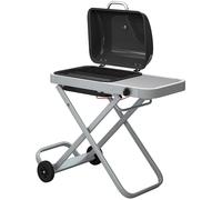 Barbecue à gaz de 5 kW, 1 brûleur, chariot de cuisson pliable, barbecue de camping en acier inoxydable avec couvercle, thermomètre, table latérale, couleur noire | 17 kg | 109 x 55 x 89 cm