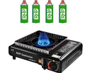 Barbecue à gaz de voyage compact, idéal pour les aventures et les déplacements – minimaliste et léger, avec 4 plaques de cuisson.