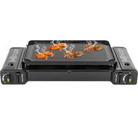 Barbecue à gaz double tête, design portable, 2 brûleurs, noir