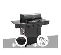 Barbecue à gaz essential 3g - 3 brûleurs + housse de protection + kit 3 ustensil