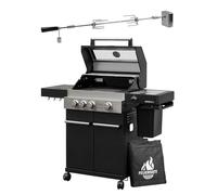 Barbecue à gaz Feuergott Hector 3B-S in roche rotative et housse de protection avec 3 brûleurs, brûleur Sear, grille de cuisson en fonte, réchaud latéral, fenêtre de vision et thermomètre pour