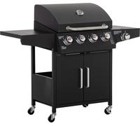 Barbecue à gaz Fortuna Lai avec 3 brûleurs de 3 kW chacun, chariot mobile avec roues, grille, tables d'appoint, 132,4 cm x 55 cm x 109 cm