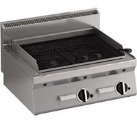 Barbecue à gaz KBS avec pierres de lave, 2 zones de cuisson, modèle de table, tiroir de récupération des graisses et pierres de lave.