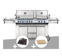 Barbecue à gaz Napoleon Prestige Pro 825 + Plateau charbon + Pierre à pizza large rectangle