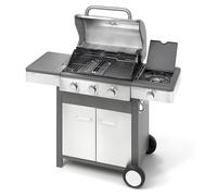Barbecue à gaz Ompagrill Indianapolis 4B à 3 brûleurs avec réchaud latéral, grille en fonte émaillée, acier inoxydable, 12,95 kW, 126 x 58 x 115,5 cm